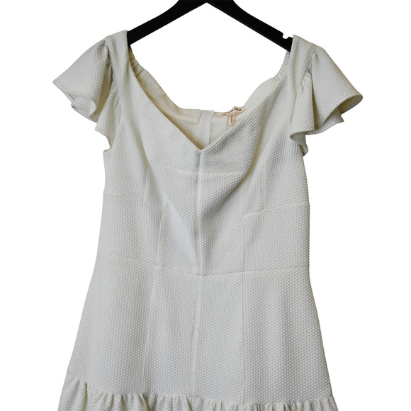 Rebecca Taylor Fit and Flare Dress Size 8 White Short Flutter Sleeve Textured - Picture 2 of 7